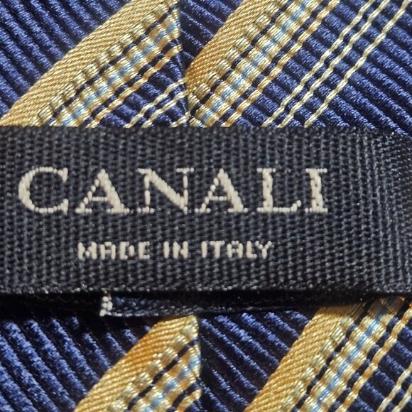 Canali Mens Navy Gold Silk Necktie Quiet Luxury Minimalist Preppy core - Picture 4 of 12